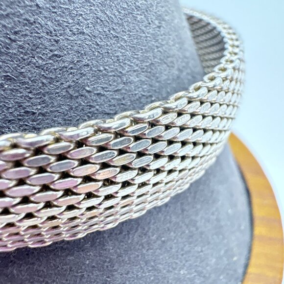 VTG Solid Sterling Silver 925 Heavy Mesh Link Chain Bracelet Size 7.5" Fit - Picture 2 of 9